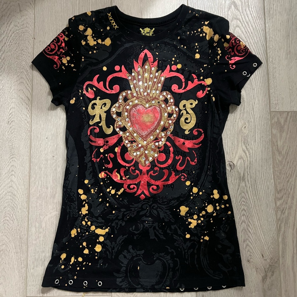rebel spirit y2k mcbling vintage 2000s punk gothic grunge bedazzled edgy top